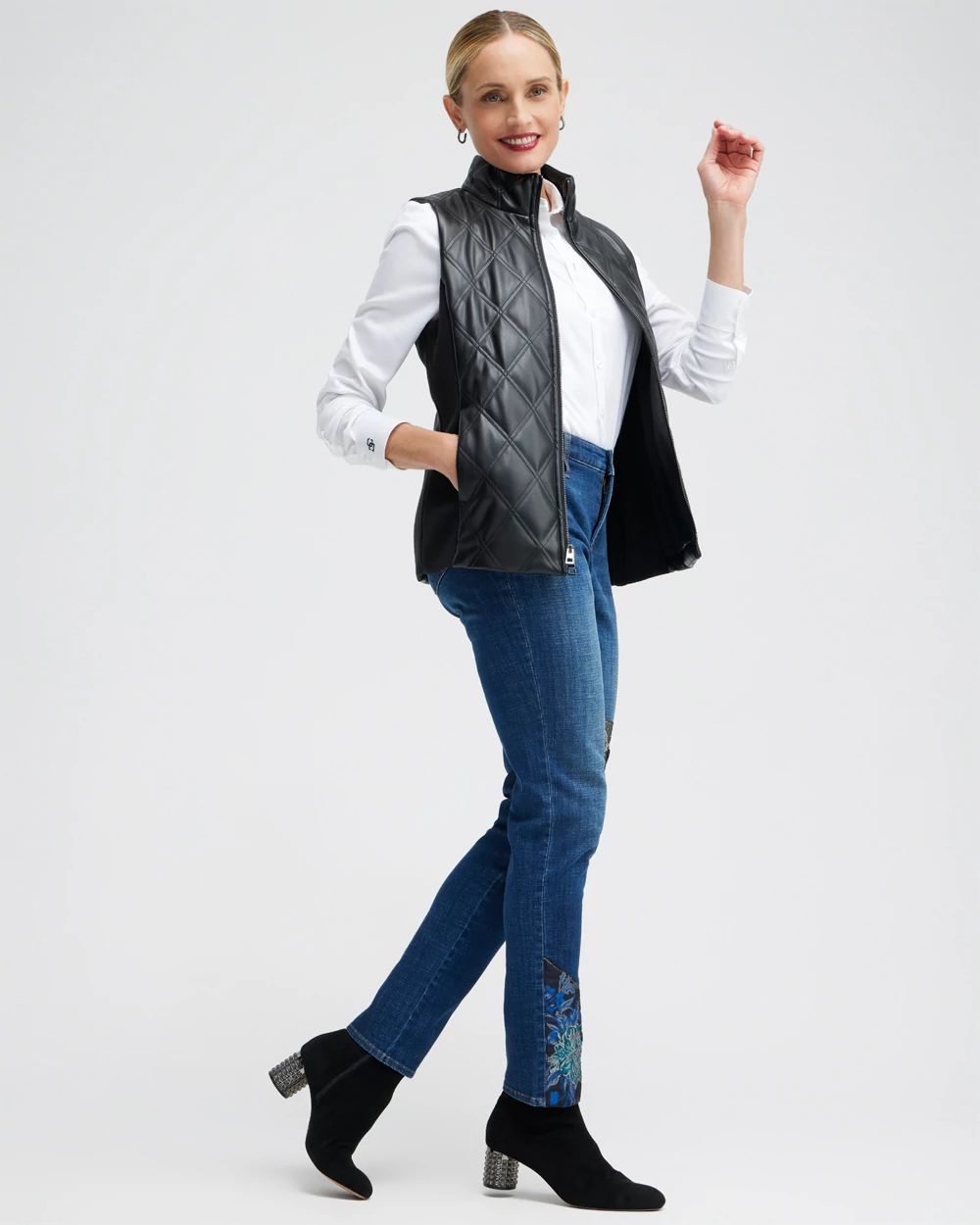 Black Faux Leather Quilted Vest | Chico's